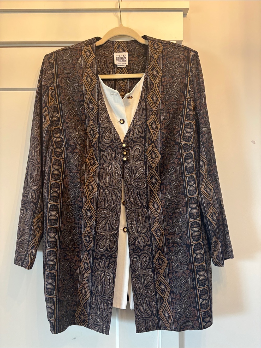 R&M Richards Brown & Black Patterned Open-Front Blazer